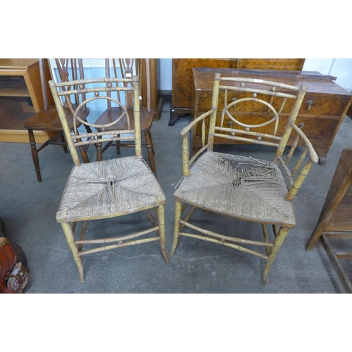 118 - A pair of Regency faux bamboo and rush seated chairs