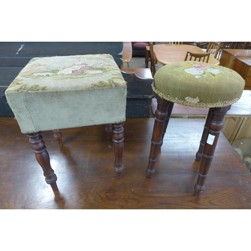 130 - Two Victorian mahogany and tapestry upholstered stools