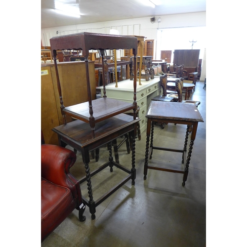 189 - Two oak barleytwist occasional tables and another