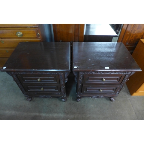 223 - A pair of American Chippendale style carved hardwood bedside chests