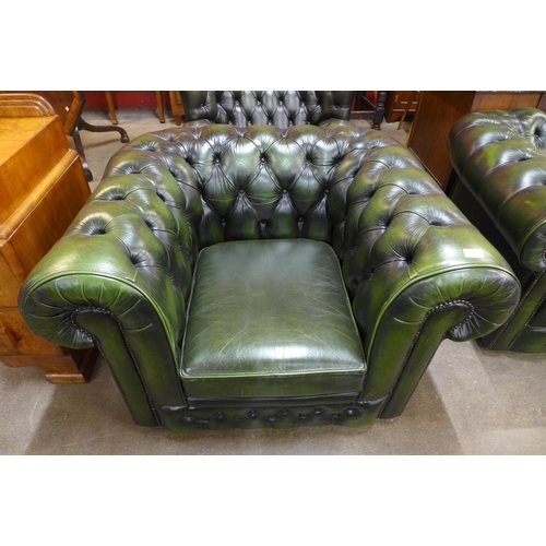 25 - A green leather Chesterfield club chair