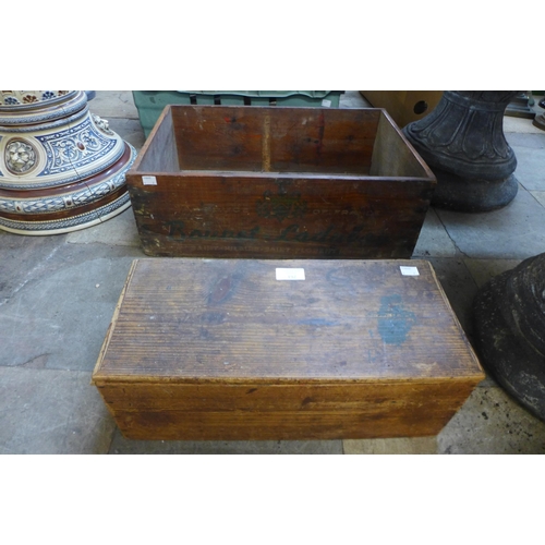 261 - A French pine advertising crate and a small box