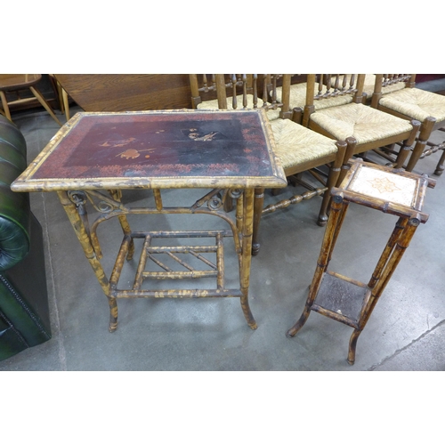 28 - A Victorian bamboo and black lacquered occasional table and a jardiniere stand