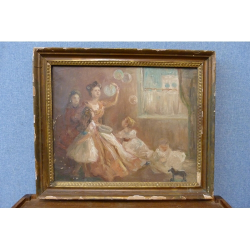 295 - Manner of Walter Richard Sickert, Blowing Bubbles, oil on canvas, framed