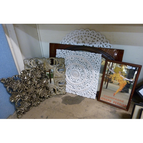 303 - Assorted decorative wall panels and mirrors