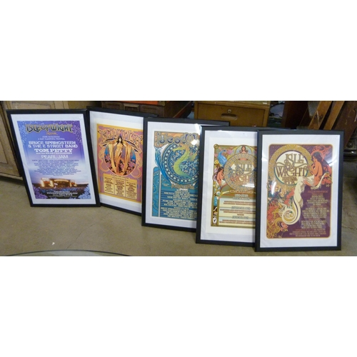 304 - Five Isle of Wight Festival posters, framed