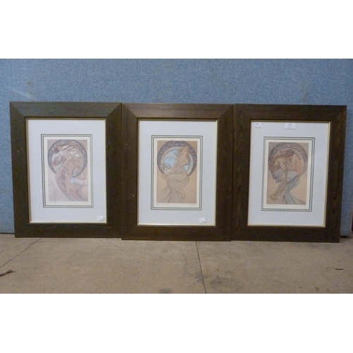 307 - A set of three Art Nouveau Alphonse Mucha prints, framed