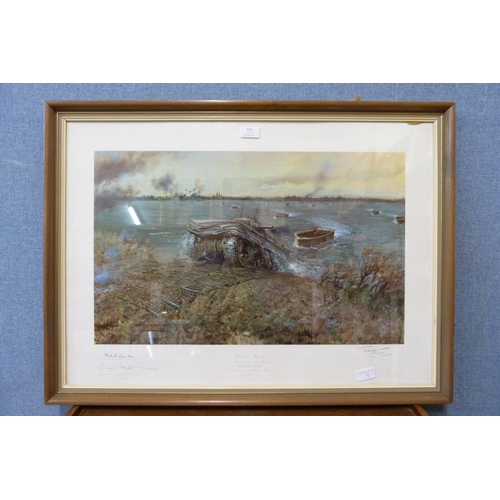 311 - A Terence Cuneo print, Operation Plunder, 24th March 1945, signed by the artist and Field Marshall T... 