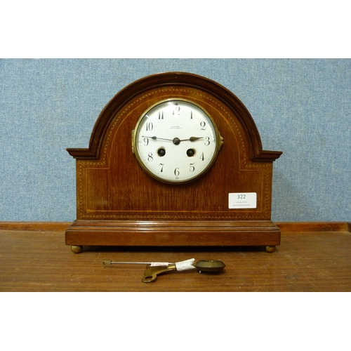 322 - An Edward VII inlaid mahogany mantel clock, the dial signed W.H. May, Nottingham