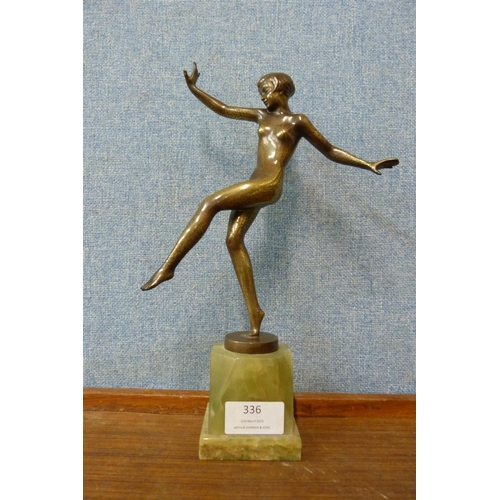 336 - After Josef Lorenzl, an Art Deco bronze figure of a nude female dancer, on onyx socle