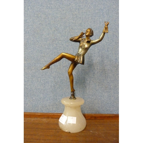 337 - Manner of Josef Lorenzl, an Art Deco bronze effect figure of a female dancer, on onyx socle, a/f