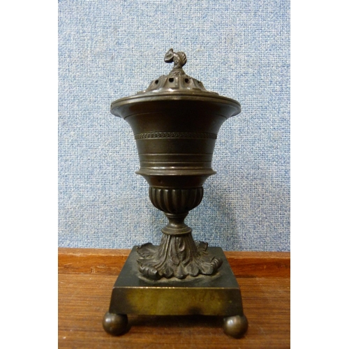 338 - A small 19th Century Italian Grand Tour bronze incense burner and cover