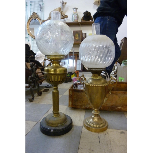 377 - Two Victorian brass oil lamps