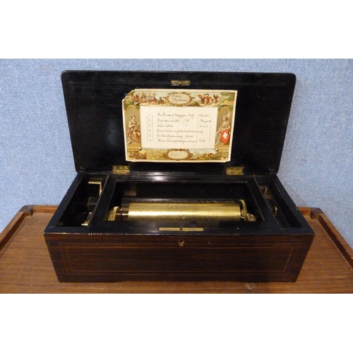 384 - A 19th Century Swiss inlaid rosewood music box, a/f