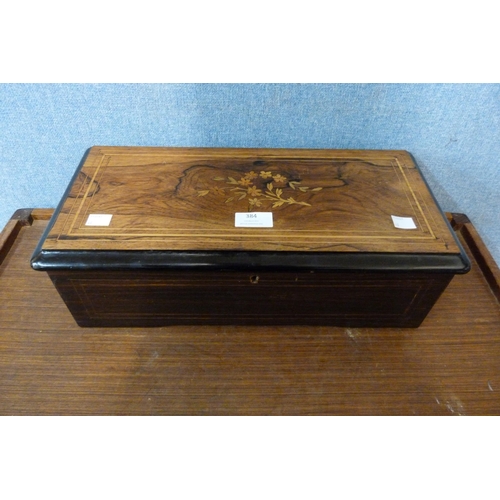 384 - A 19th Century Swiss inlaid rosewood music box, a/f