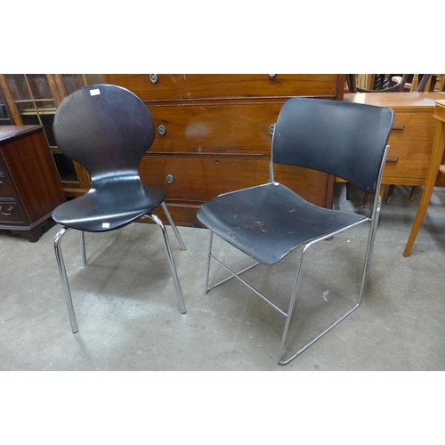 61 - A David Rowland chrome and metal chair and an Arne Jacobsen style chair