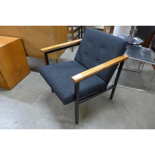 62 - A Bauhaus style metal, teak and upholstered lounge chair