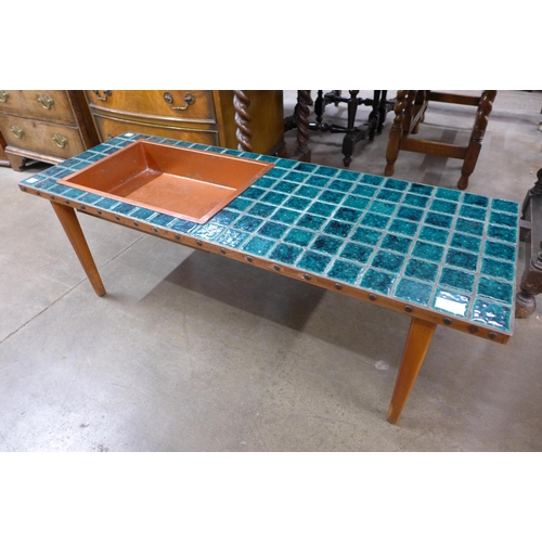 71 - A teak and turquoise tiled top coffee table/planter