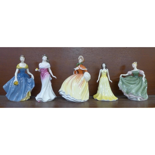 611 - Five Royal Doulton figures including Melanie, For You and Autumn