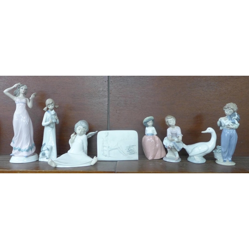 616 - Six Lladro, Nao and other Spanish figures of children and a young girl, a Lladro Collector's Society... 