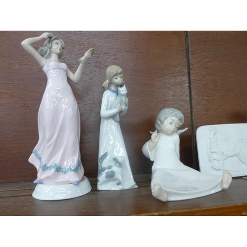 616 - Six Lladro, Nao and other Spanish figures of children and a young girl, a Lladro Collector's Society... 