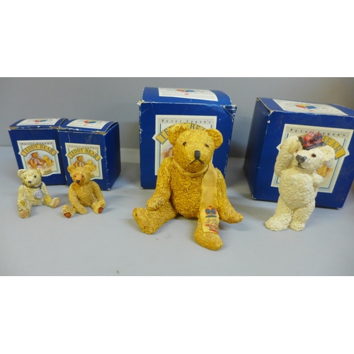 633 - A Charlotte di Vita limited edition enamel teapot, boxed and four Colour Box Teddies