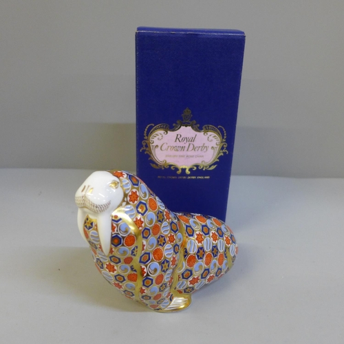 653 - A Royal Crown Derby walrus paperweight, boxed