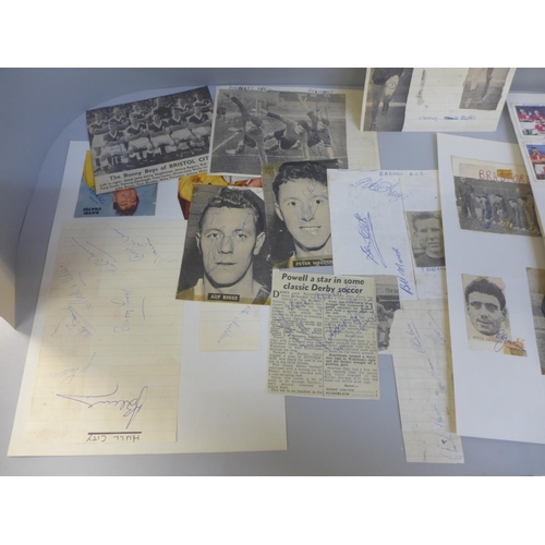 665 - A collection of late 1950's footballing autographs, cuttings and scrapbook pages