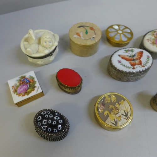 669 - Thirteen small metal and porcelain boxes including Limoges