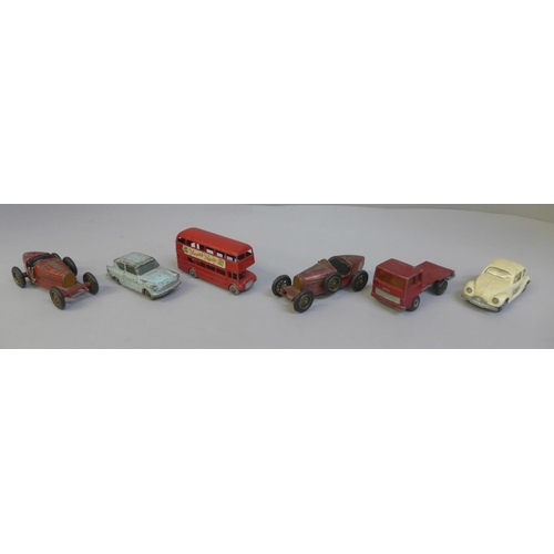 677 - Six Lesney die cast model vehicles, playworn