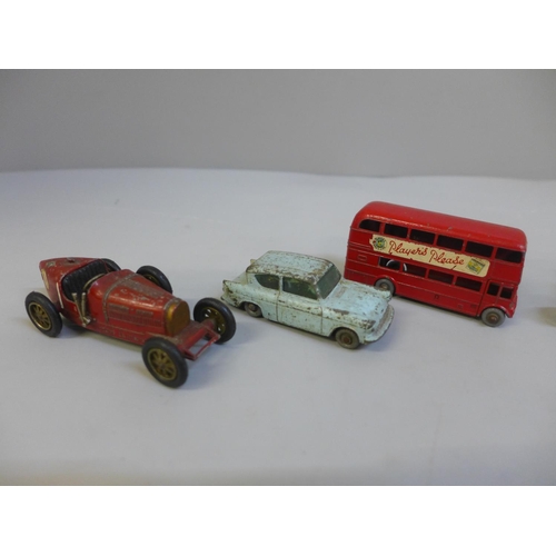 677 - Six Lesney die cast model vehicles, playworn