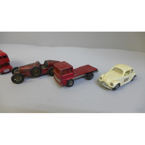 677 - Six Lesney die cast model vehicles, playworn