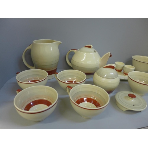 680 - Susie Cooper teawares including tea pot, four cups, six saucers  and tea plates, jug, sugar bowls, e... 