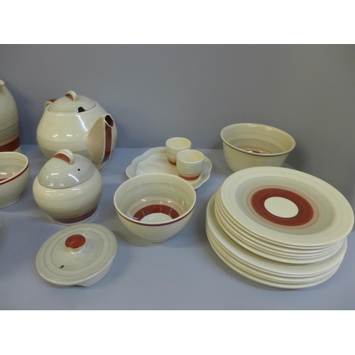 680 - Susie Cooper teawares including tea pot, four cups, six saucers  and tea plates, jug, sugar bowls, e... 