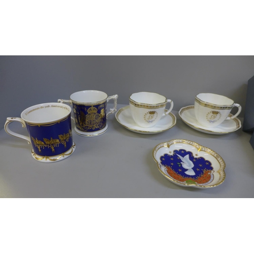 718 - Royal Crown Derby and Royal Doulton royal commemorative china, boxed