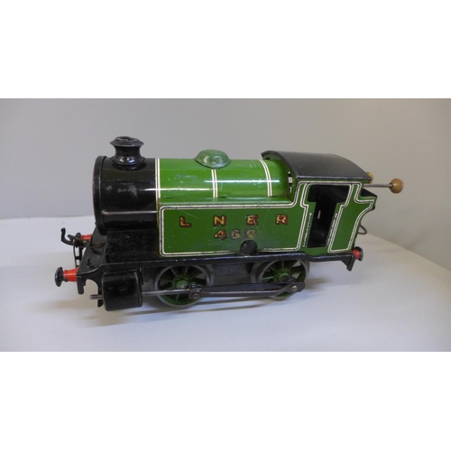 726 - Two Hornby Meccano tin plate 0 gauge model locomotives and one tender