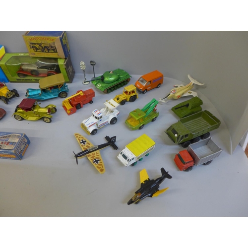 728 - A collection of die cast model vehicles, including Matchbox, Corgi, etc. some boxed