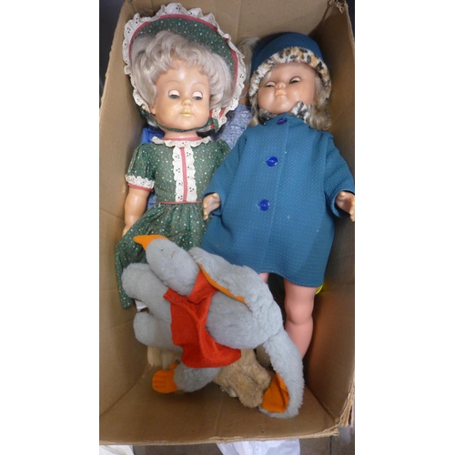 734A - A box of mid 20th Century and later dolls and soft toys