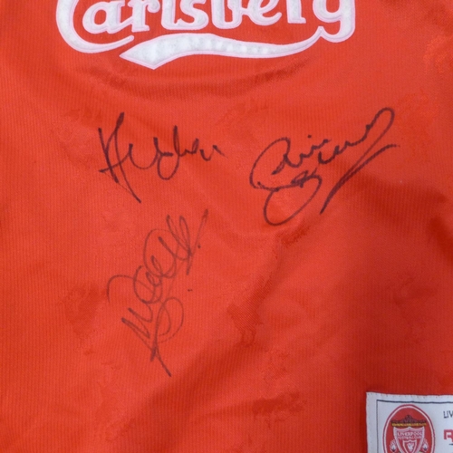 792 - Liverpool Football Club memorabilia; signed children's shirt, John Barnes and Phil Thomson and signe... 