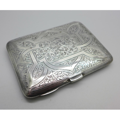 876 - A finely engraved cigarette case, Birmingham 1903, 64g