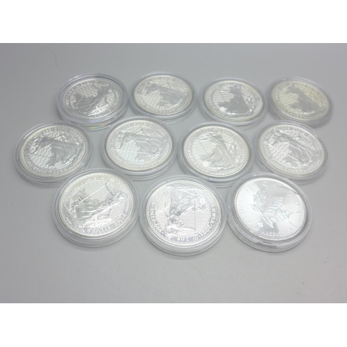 886 - Eleven silver 1oz coins