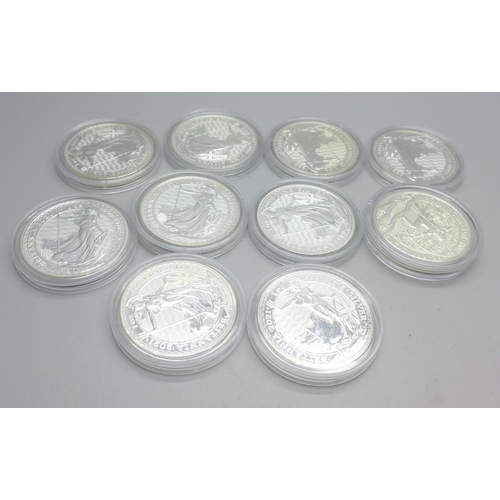 887 - Ten silver 1oz coins