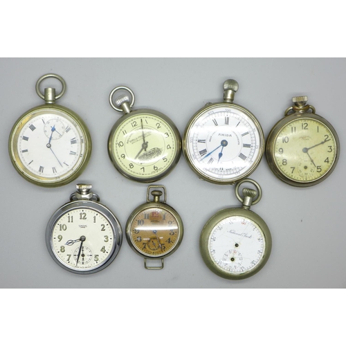 890 - Seven metal pocket watches, a/f