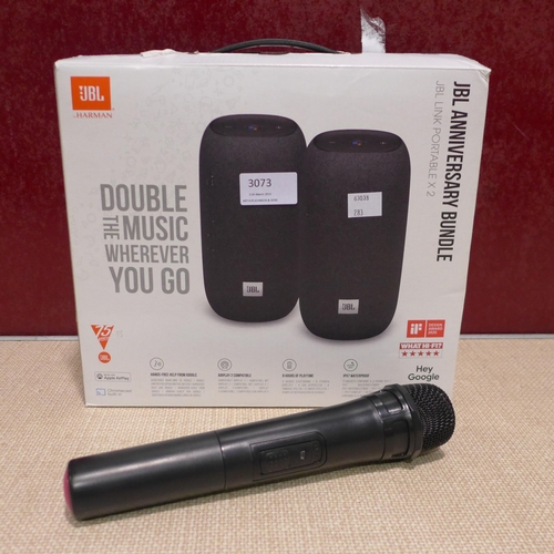 3073 - Two JBL Link Portable Speakers and Microphone     (283-474) * This lot is subject to VAT