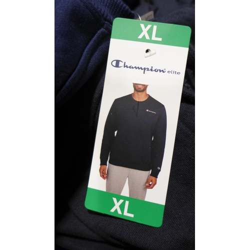 3221 - Box of mixed sized navy mens Champion clothing