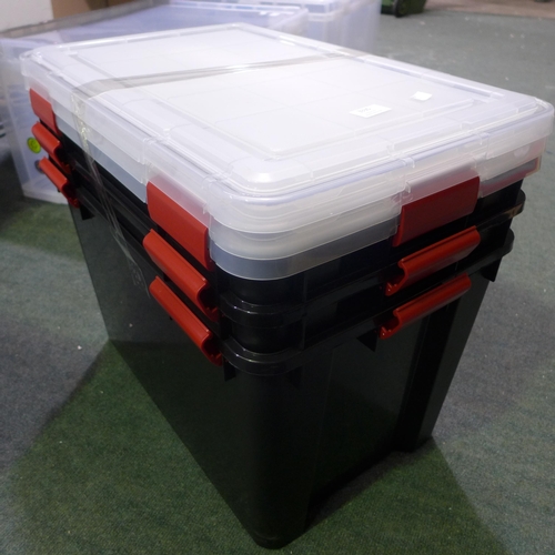 3335 - 3 Black storage containers with lids