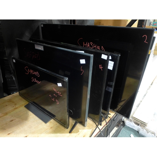 3413 - 6 Mixed Sized/Style Tv's inc Toshiba, Samsung, Sony - ALL DAMAGED SCREEN   (283-159,161,162,163) * T... 