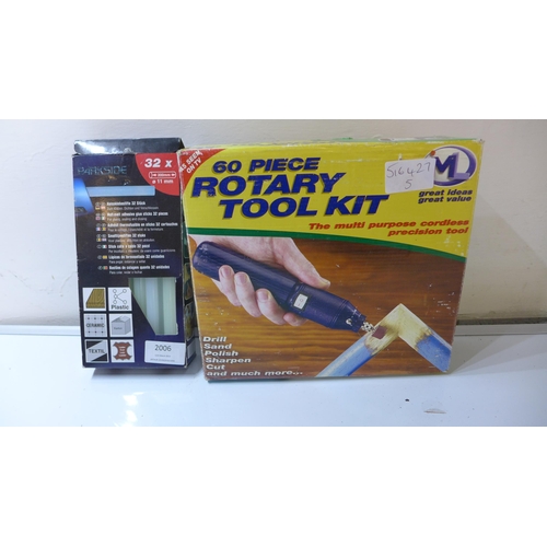 2005 - 60 pc rotary modelling multitool kit and box of 32 Parkside 200mm x 11mm hot glue sticks