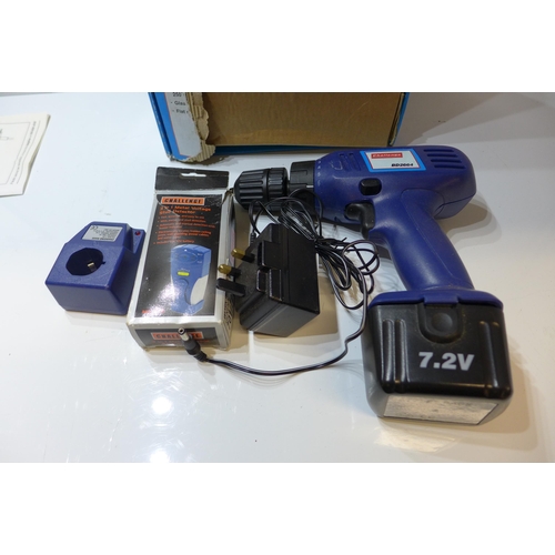 2020 - Challenge power tools job lot: BD2664 cordless drill, 1500w heatgun and 3-in-1 metal voltage stud de... 