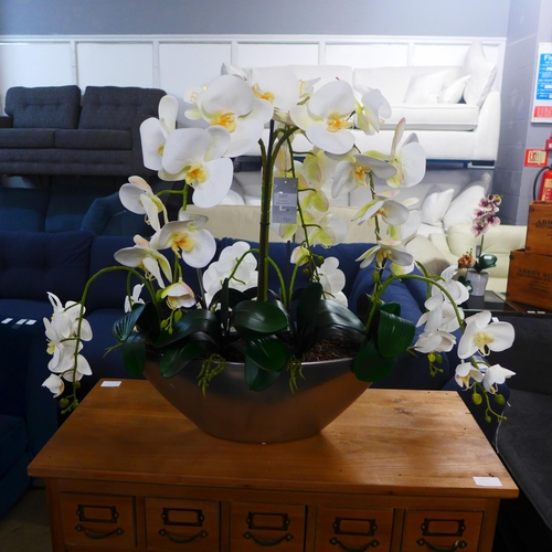 1377 - A faux Orchid arrangement in an ark shaped vase, H 60cms (54841655)   #